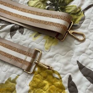 Kedzie Strap Adjustable Beige & White Striped Bag Strap with Gold Hardware